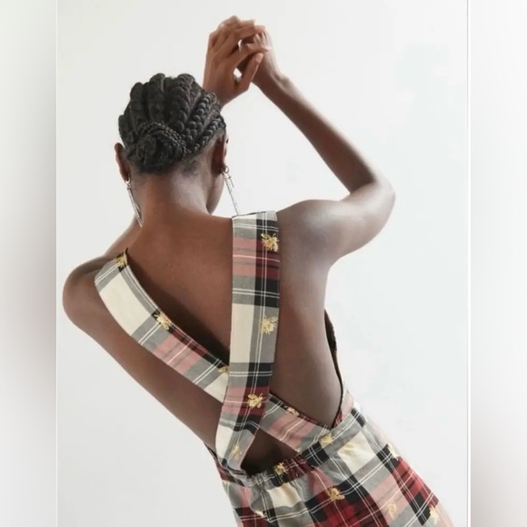 NWT Urban Outfitters Chandler Plaid Gold Bee Jumper Dress Sz Medium - Picture 5 of 10